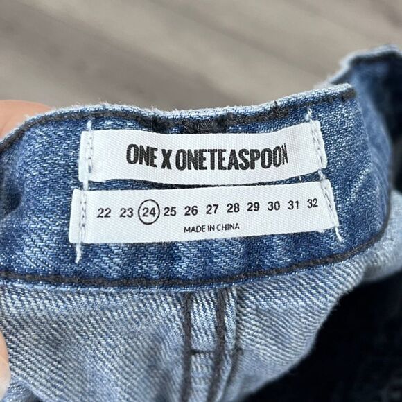 One By One Teaspoon Women Size 24 Denim High Rise Cropped Kick Flare Cotton Jean - Picture 9 of 14
